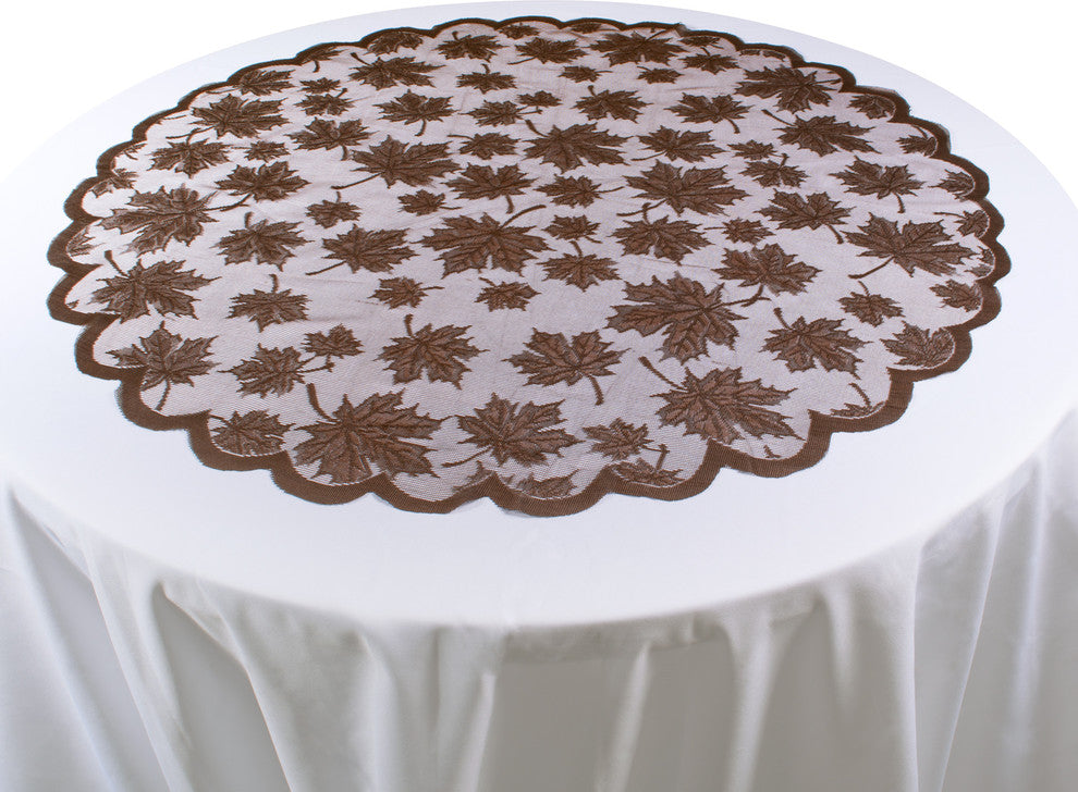 DII Lace Leaf Table Topper, Brown, 40"x40"