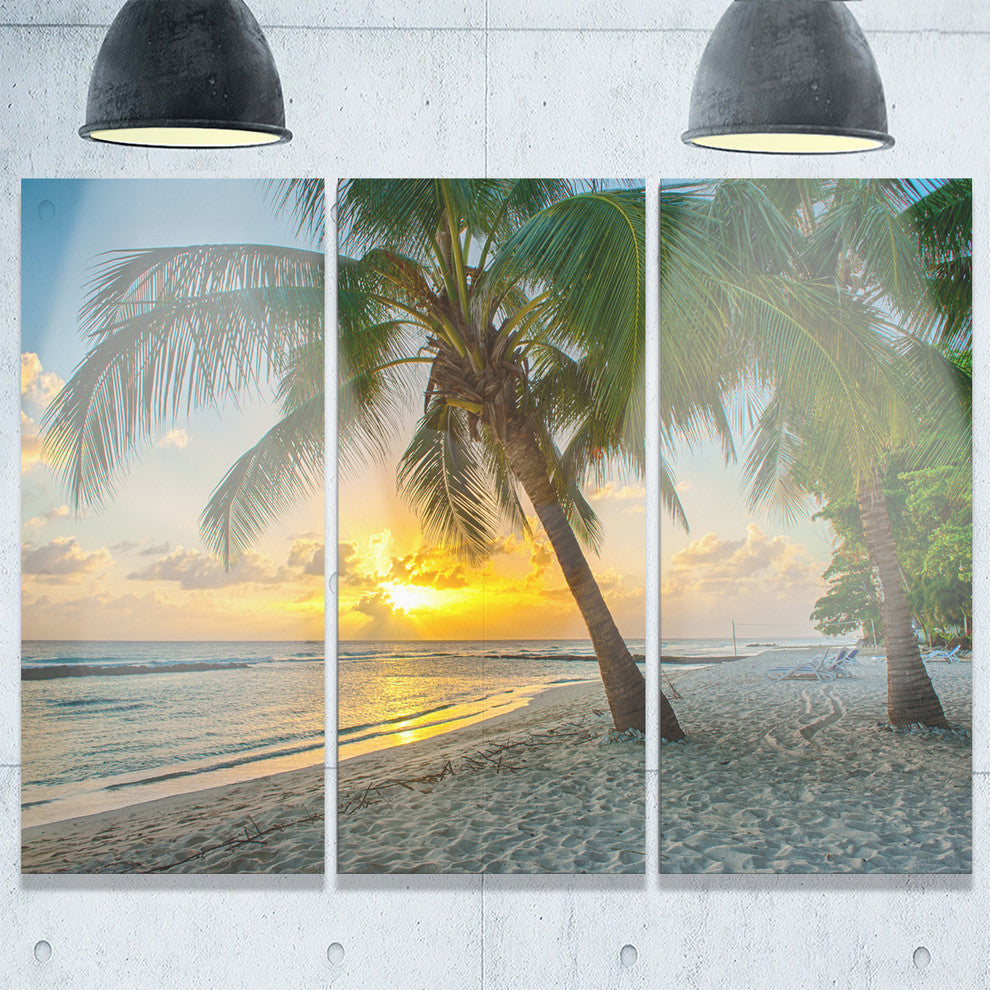 "Beach in Caribbean Island of Barbados" Metal Wall Art, 3 Panels, 36"x28"