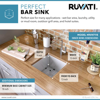 Ruvati RVH7115 15x15" 16 Gauge Zero Raduis Bar Prep Square Kitchen Sink