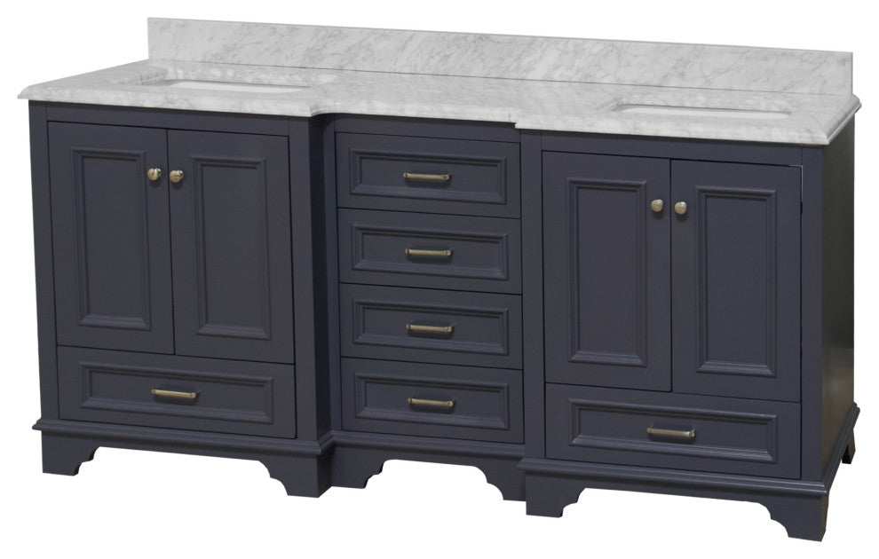 Nantucket 72" Double Bath Vanity, Marine Gray, Carrara Marble