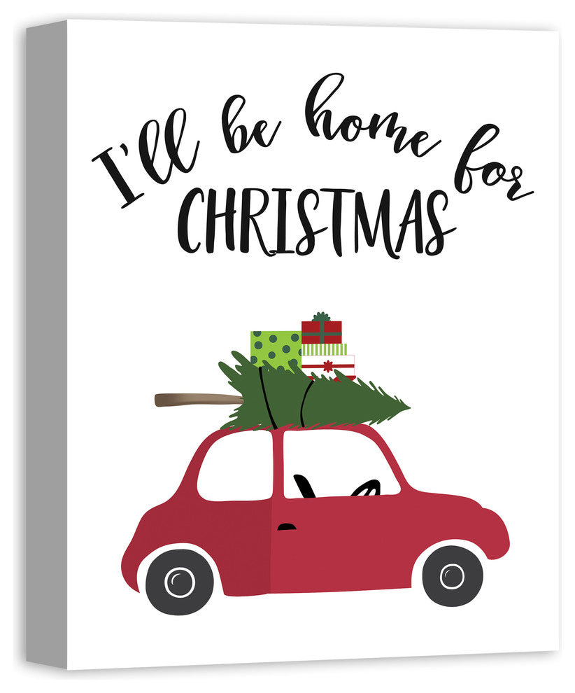 I'll Be Home For Christmas Red Car Canvas Wall Art, 16"x20"