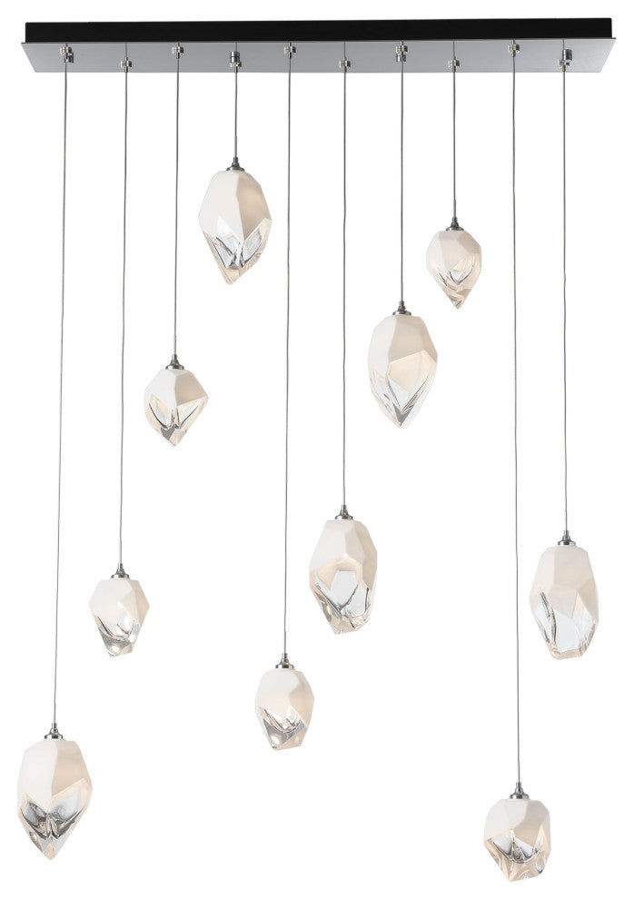 Chrysalis 10-Light Mixed Crystal Pendant Sterling Finish- Long, White Crystal