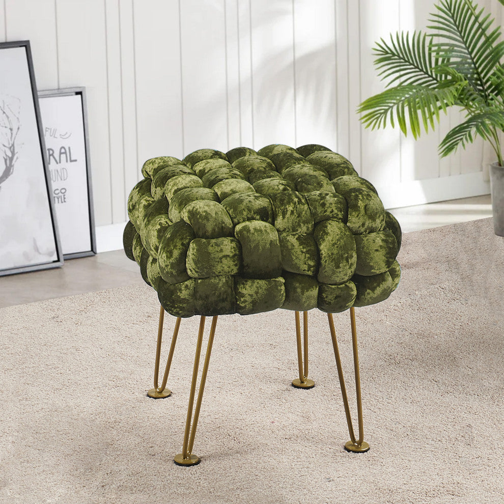 Crushed Velvet Pouf Stool, Moss Green, 16''x16''x16''