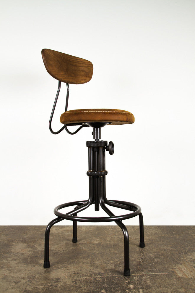 Buck Adjustable Stool, Umber Leather