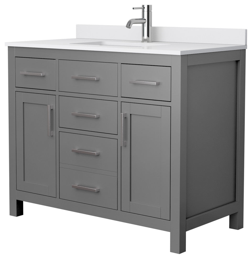 42" Single Bathroom Vanity, Dark Gray, White Cultured Marble Countertop, Sink