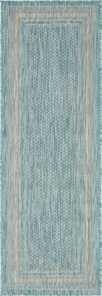 Unique Loom Aquamarine Soft Border Outdoor 2' 0 x 6' 0 Runner Rug