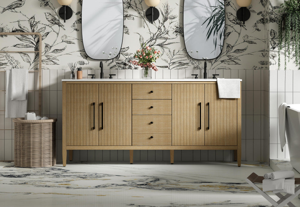 Home Living 72" Double Bathroom Vanity, Linen Oak