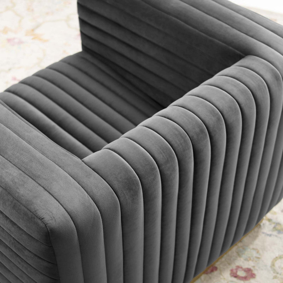 Tufted Armchair Accent Chair, Velvet, Dark Gray, Modern, Lounge Hospitality