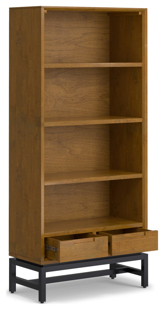 Banting Solid Hardwood Mid Century Bookcase, Medium Saddle Brown