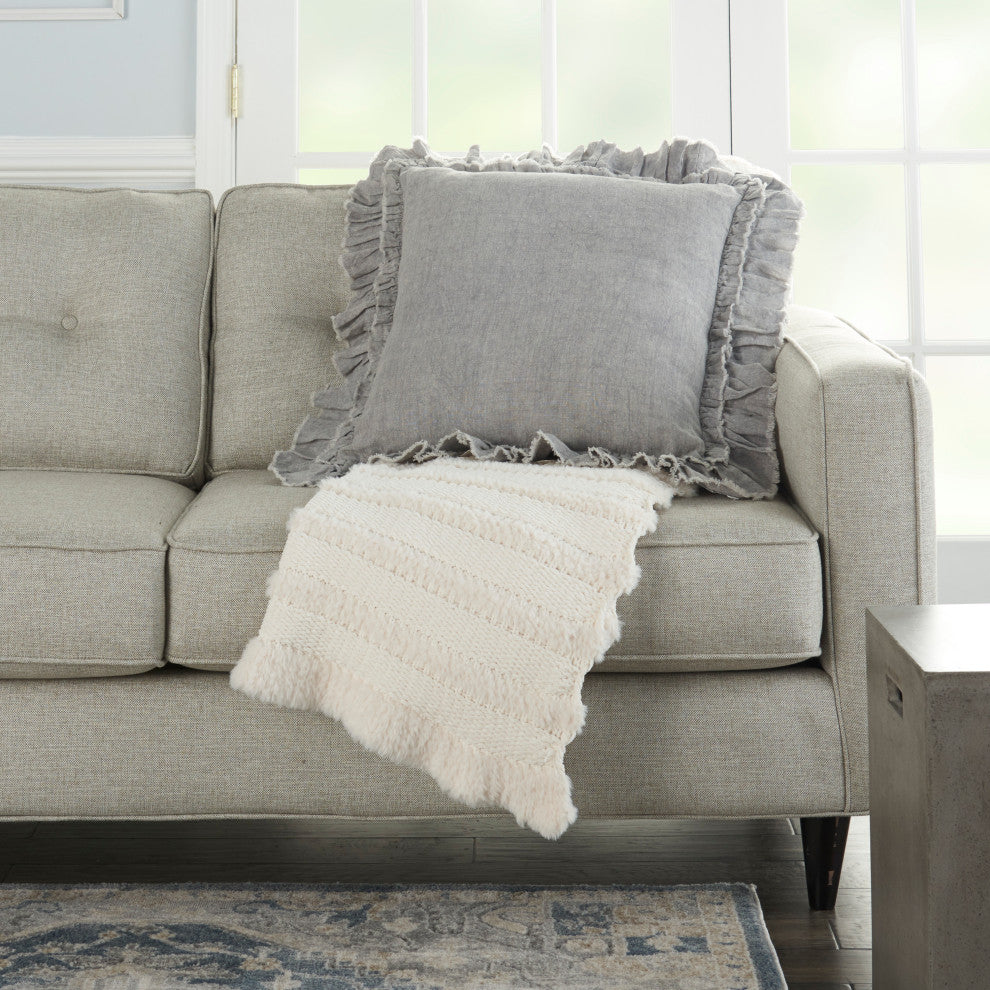Nourison Home 24"x24" Mina Victory Sofia Linen Frilled Border Gray Pillows