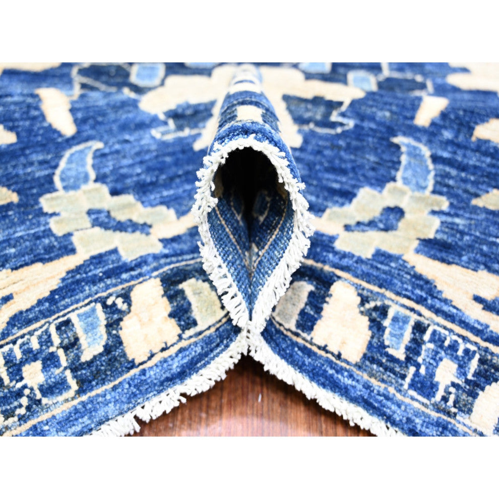 Byzantine Blue Peshawar With Mahal Design Wool Hand Knotted Rug, 8'2"x9'8"