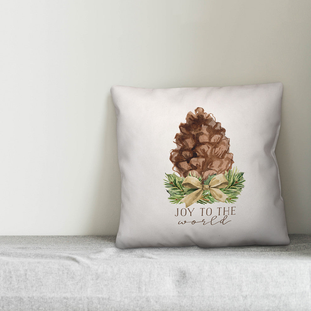 Joy to The World 18x18 Spun Poly Pillow, Pine Cone