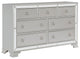Benzara BM219008 7 Drawer Wooden Dresser With Mirror Trim and Ring Pulls, Silver