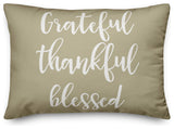 Grateful Thankful Blessed Lumbar Pillow, Beige, 14"x20"