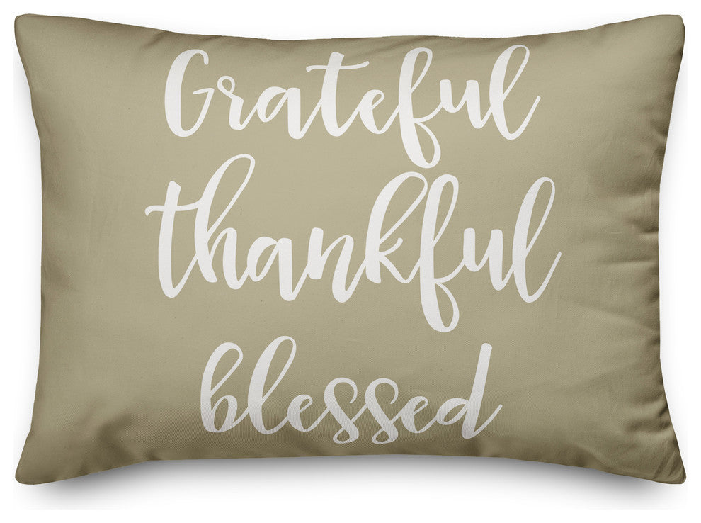 Grateful Thankful Blessed Lumbar Pillow, Beige, 14"x20"