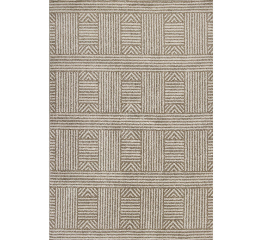 3' X 5' Beige and Ivory Geometric Indoor Outdoor Area Rug