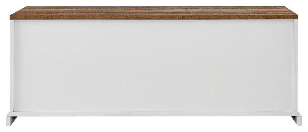 Farmhouse Storage Bench, Sliding Door With X-Front & 2 Adjustable Shelves, White