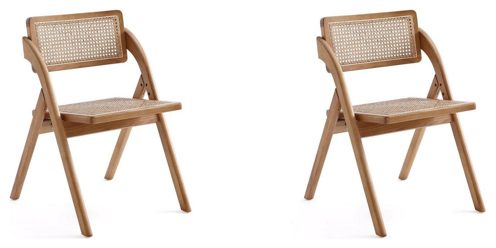Manhattan Comfort Lambinet Dining Folding Chair, Nature, Set of 2