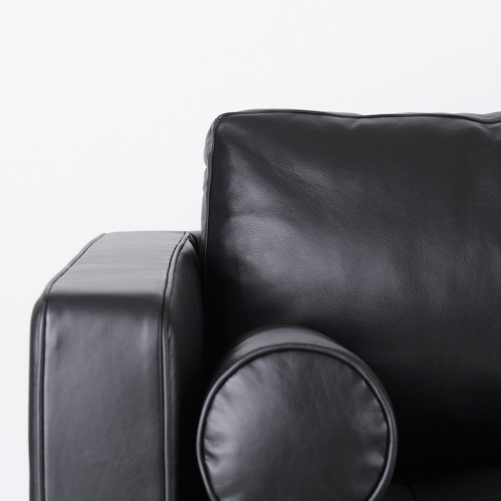 Svend 88Lx38Wx34H Black Leather Sofa