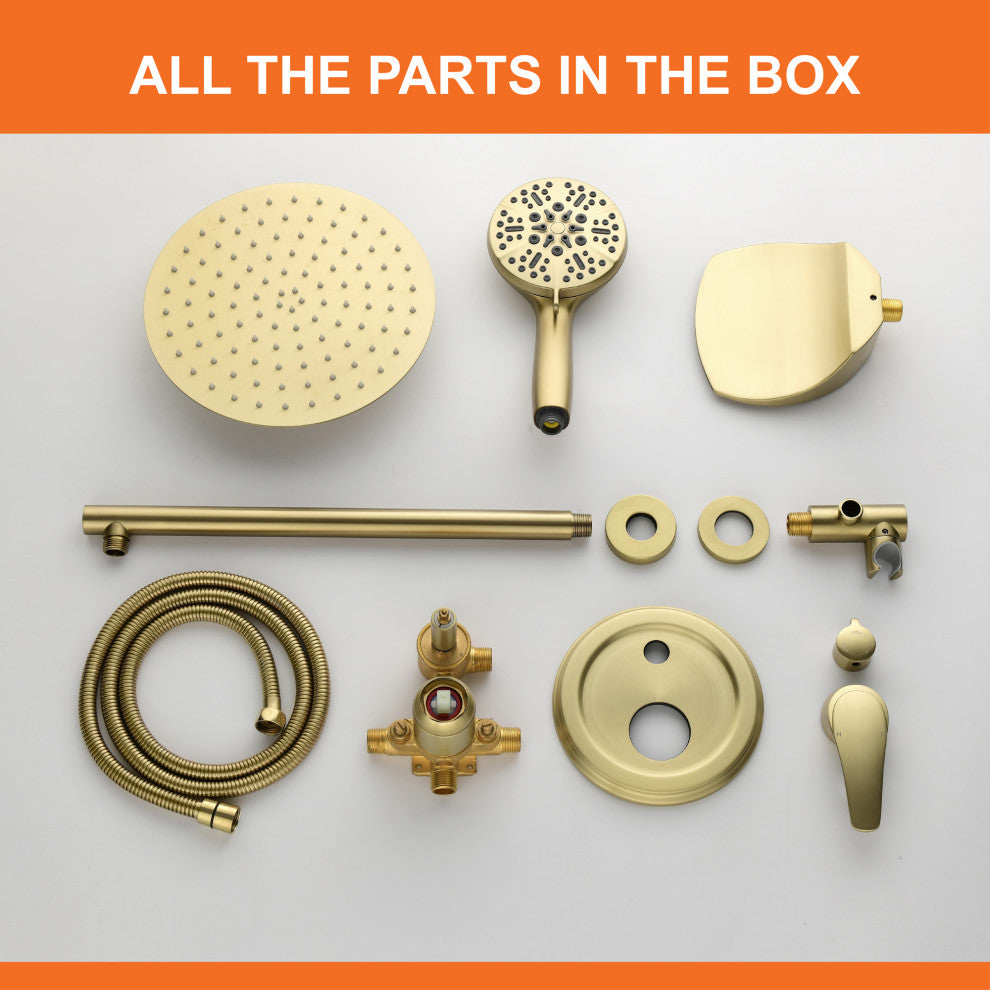 Wellfor Shower Faucet Set, 10" Ceiling Shower Head, Handheld Shower, Tub Spout, Brushed Gold