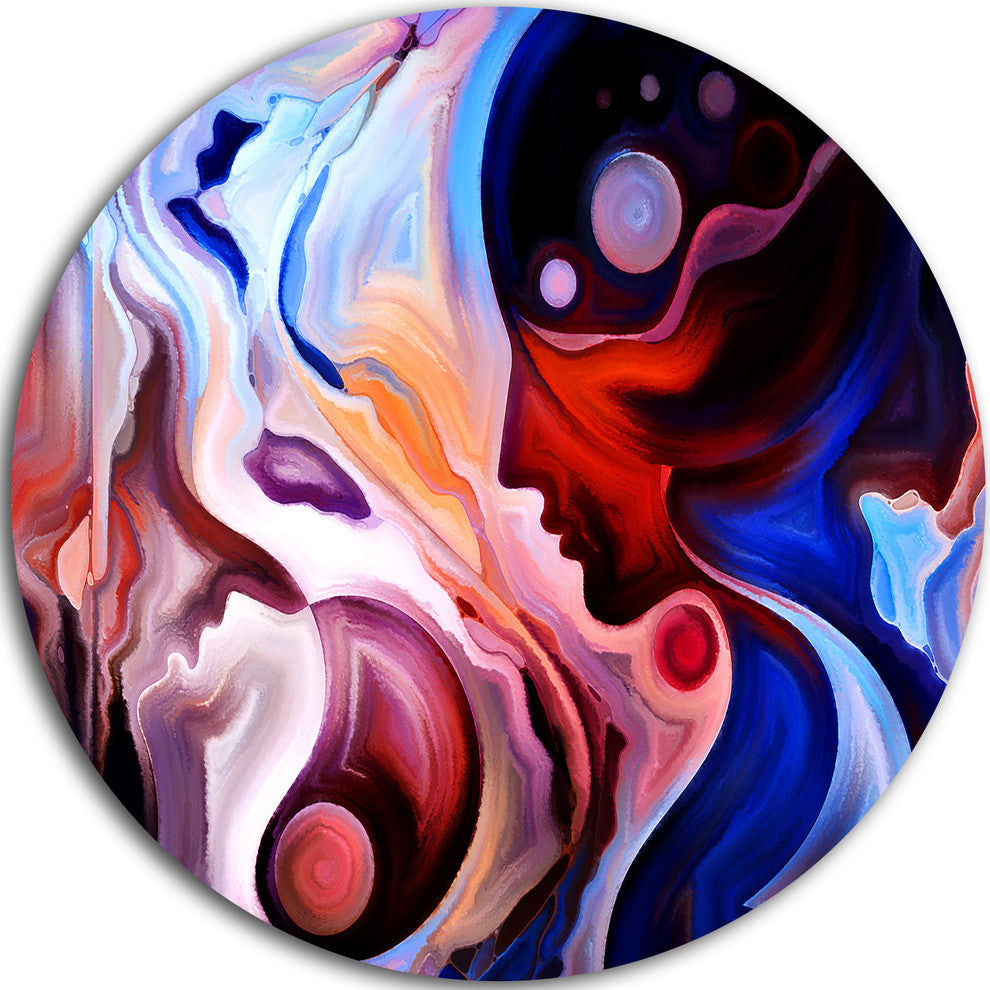 Watching Woman Painting, Abstract Round Wall Art, 36"