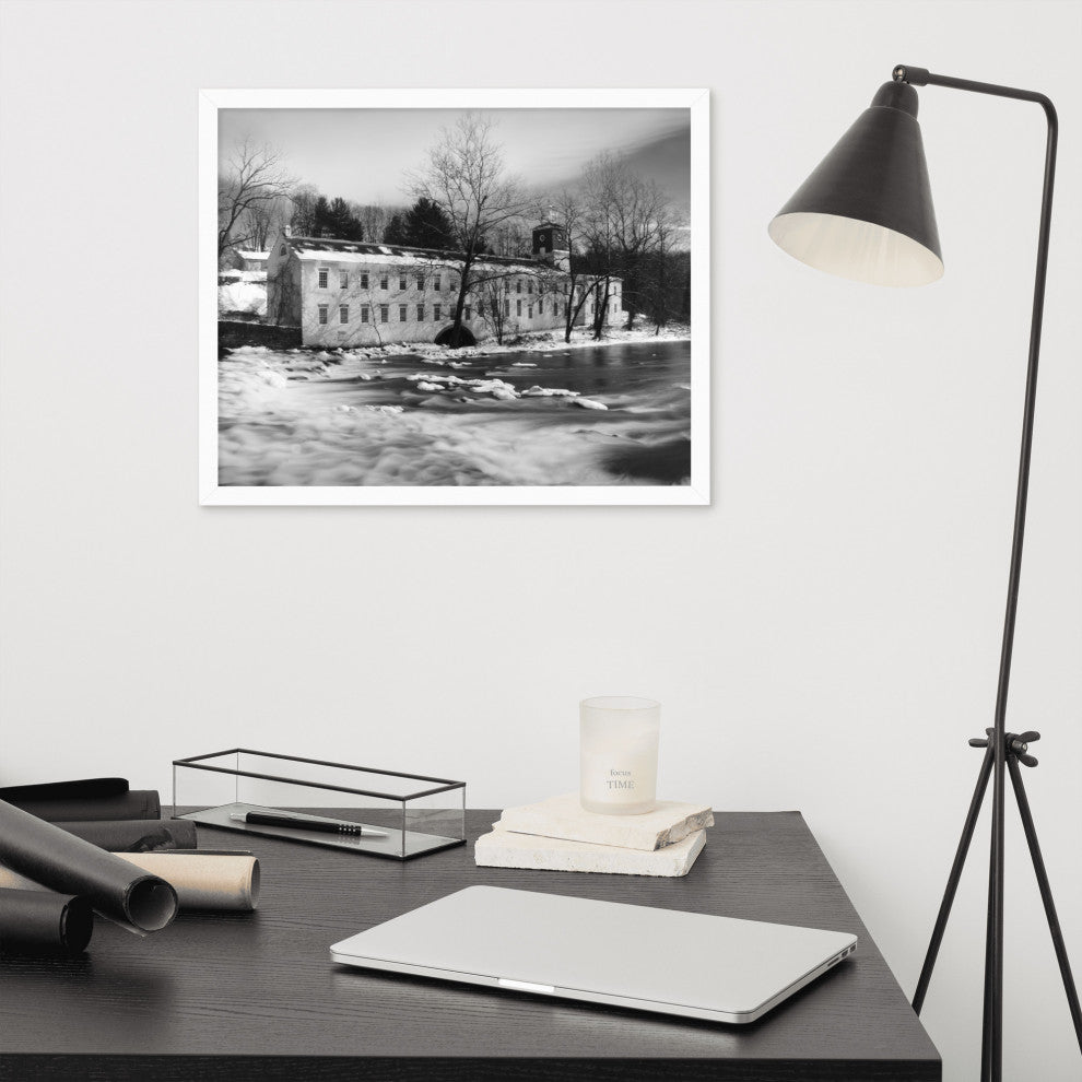 Winter at Powder Mill Rural Landscape Framed Photo Paper Wall Art Prints, White, 16" X 20"