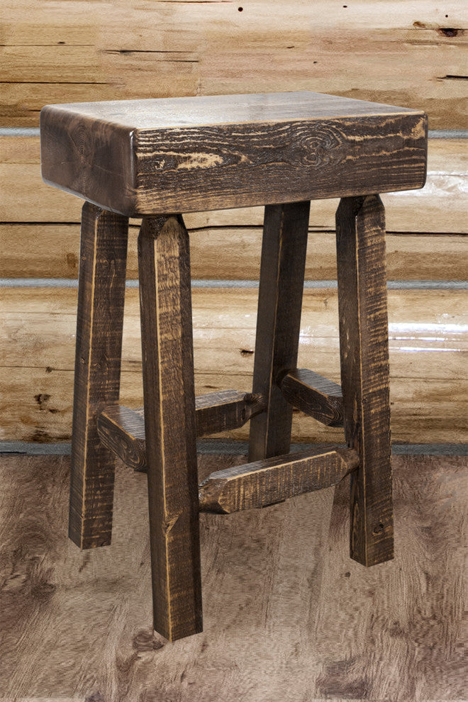 Homestead Collection Half Log Barstool, Stain and Clear Lacquer Finish