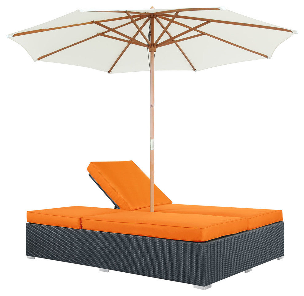 Modern Contemporary Outdoor Patio Rattan and Wicker Chaise Sofa Orange