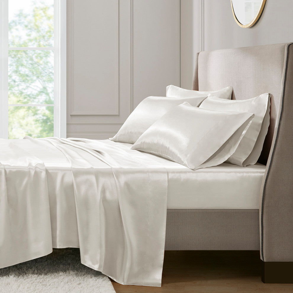 Madison Park Essentials Satin Luxury 6 PC Sheet Set, Ivory