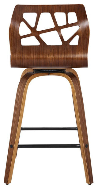 Folia Mid-Century Modern Counter Stool in Walnut Wood and Teal Fabric - Set of 2