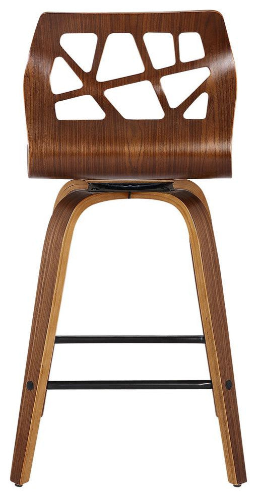 Folia Mid-Century Modern Counter Stool in Walnut Wood and Teal Fabric - Set of 2