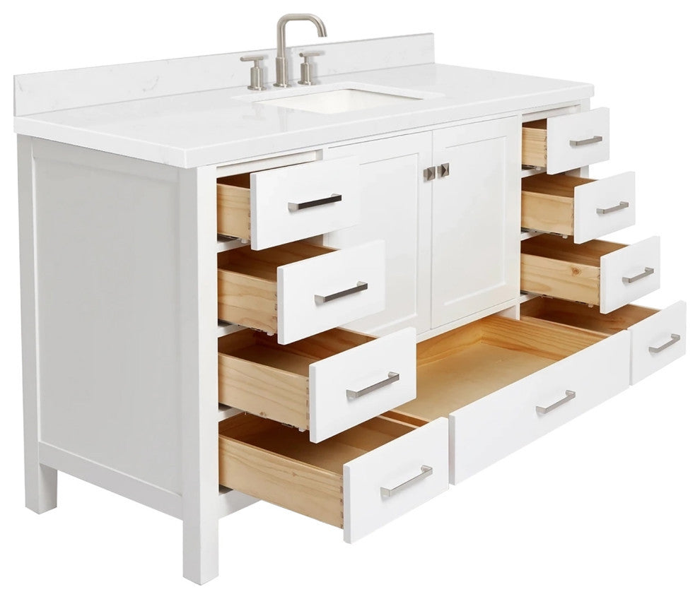 Ariel Cambridge 60" Single Sink Vanity, Carrara Quartz, Rectangle
