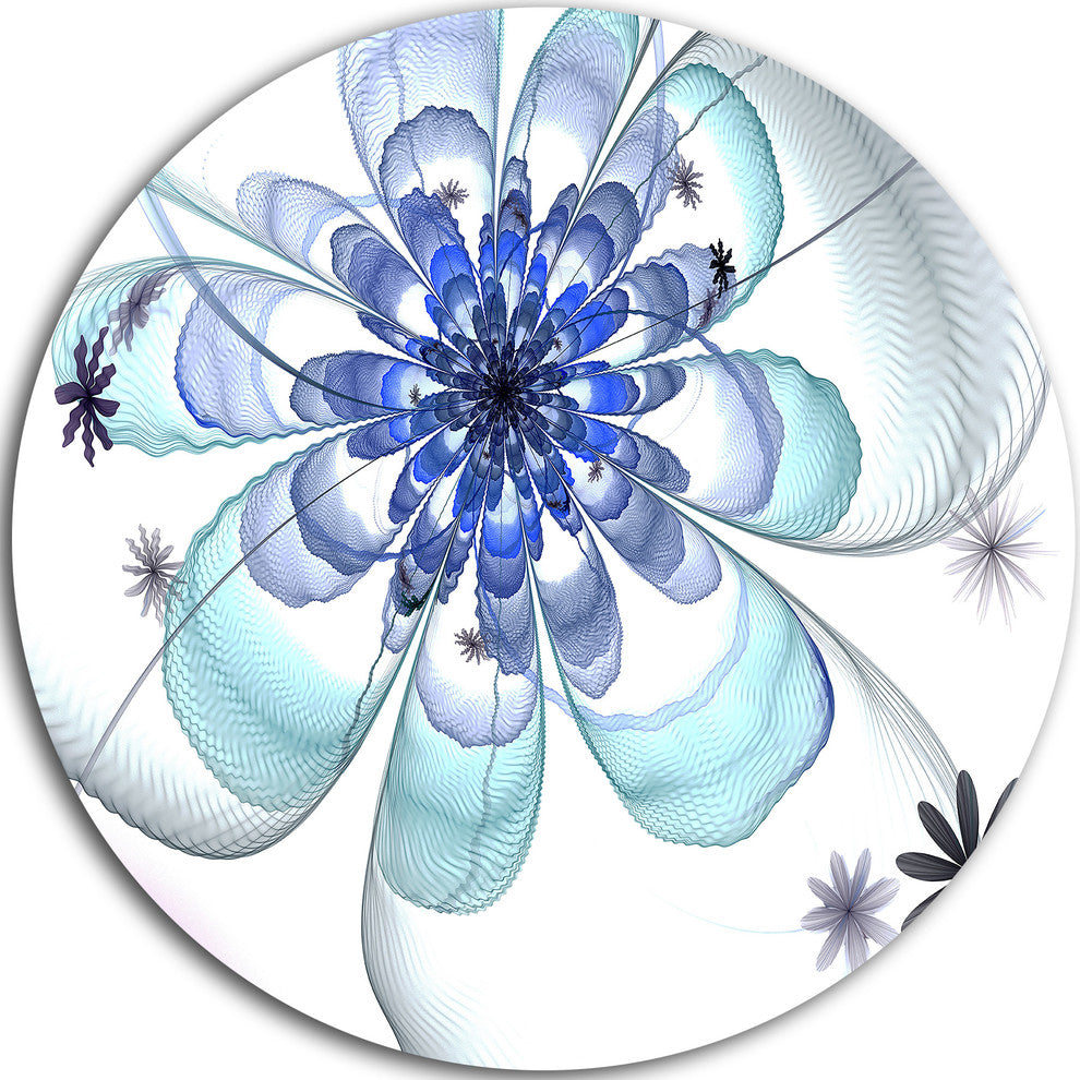 Light Blue Fractal Flower, Modern Floral Disc Metal Wall Art, 23"