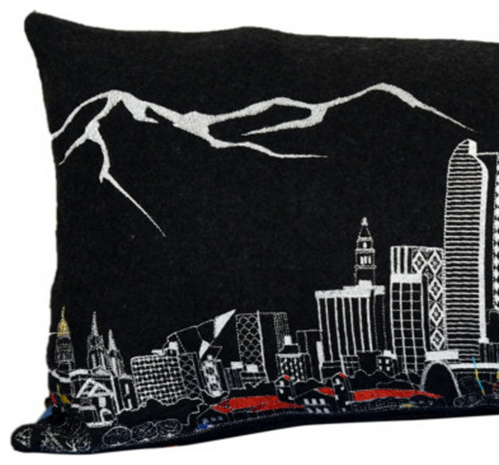 35" Black Denver Nighttime Skyline Lumbar Decorative Pillow