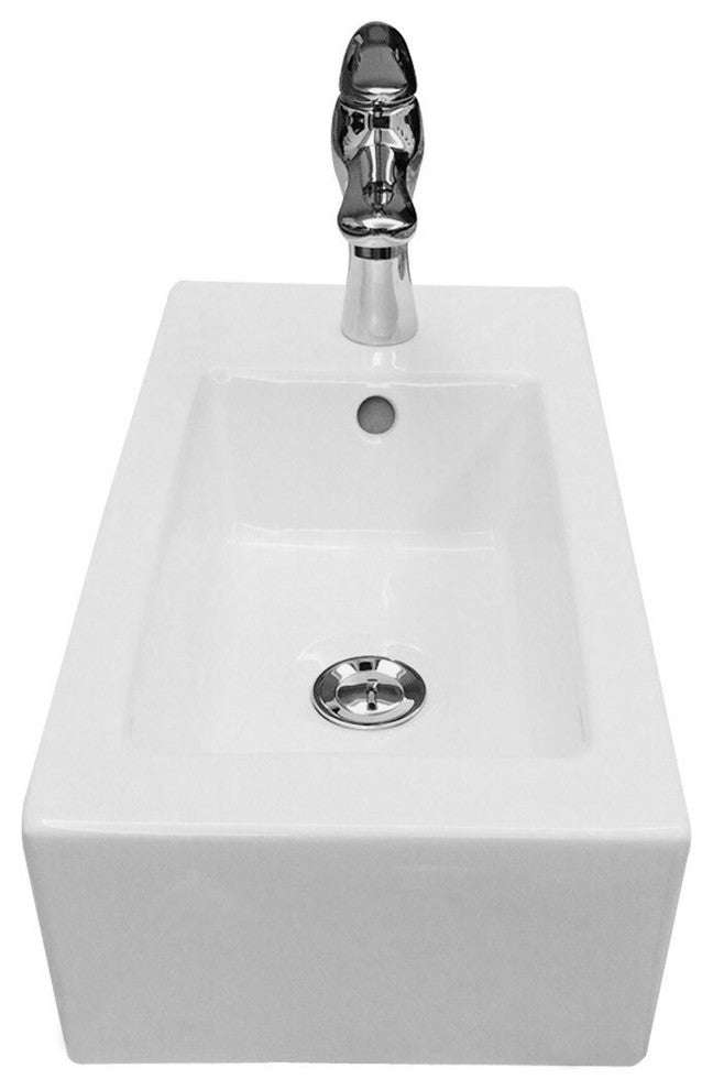 Small Wall Mount Bathroom Sink Rectangle with Overflow Right Side Hole