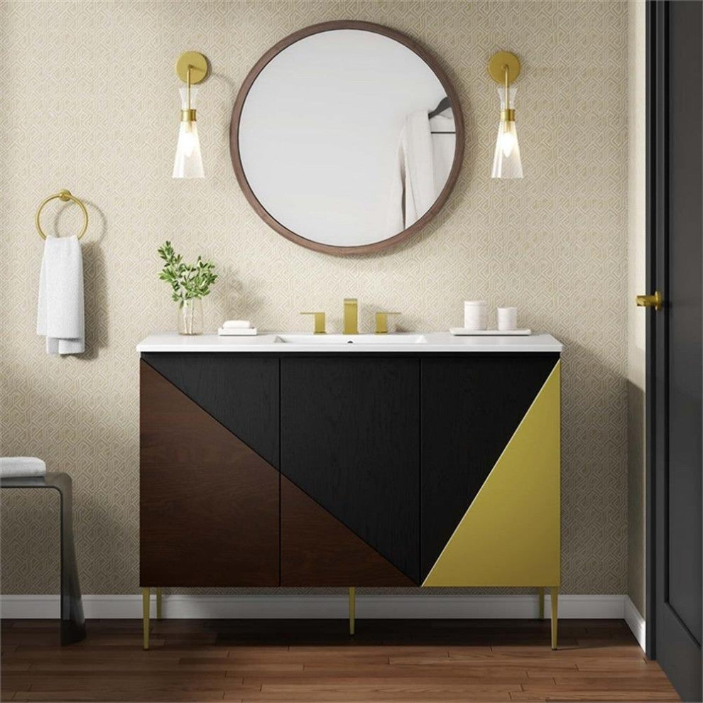 Modway Alchemist 48" Single Sink Modern Wood Bathroom Vanity in White and Black