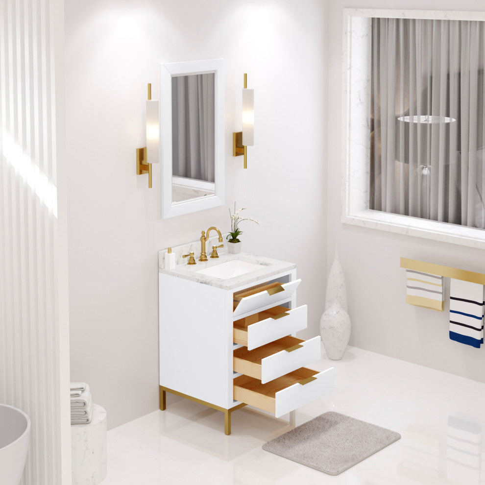 Bristol 24" Vanity, White With Mirrors and Hook Faucet