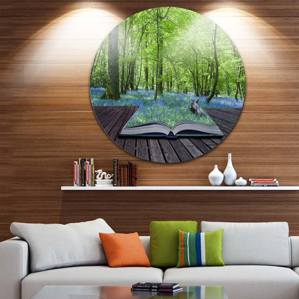 Open Book To Green Forest, Digital Landscape Disc Metal Wall Art, 36"