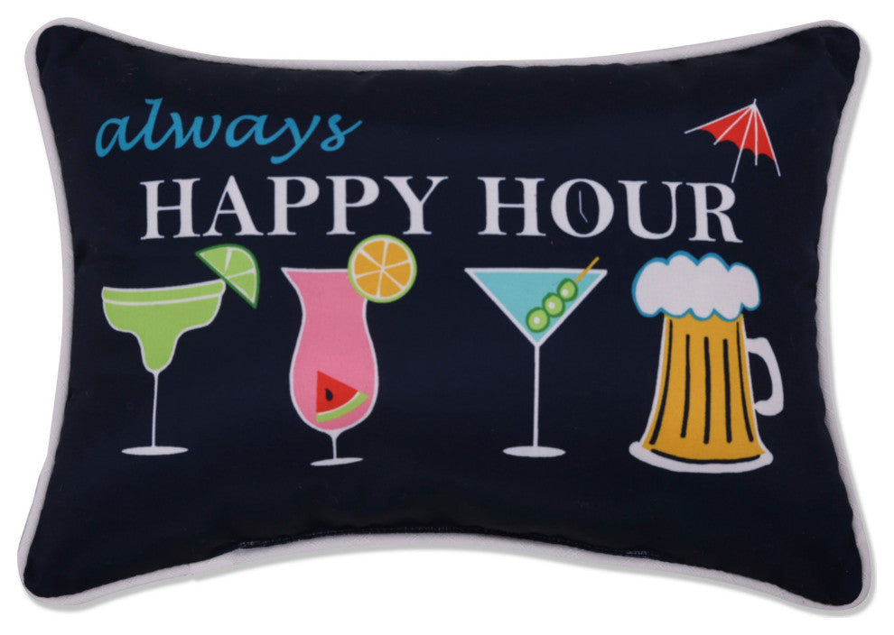 Happy Hour Blue Rectangular Throw Pillow