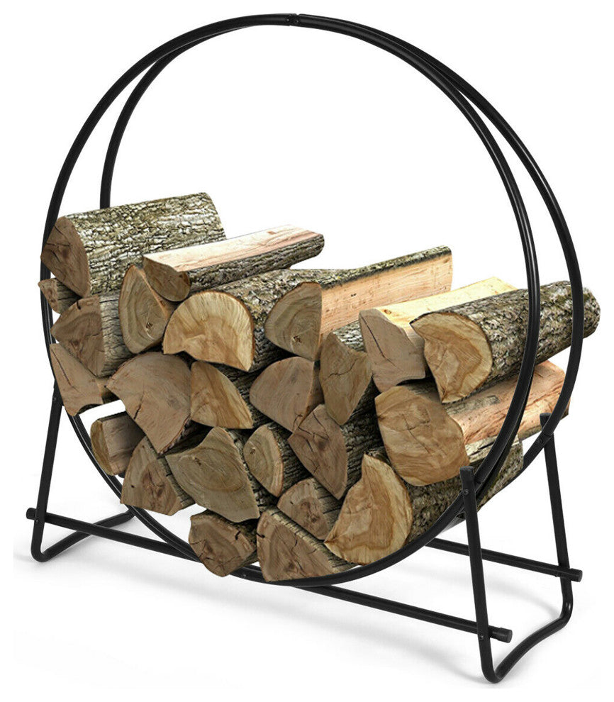 Costway 40-Inch Tubular Steel Hoop Firewood Storage Rack Holder Round Display