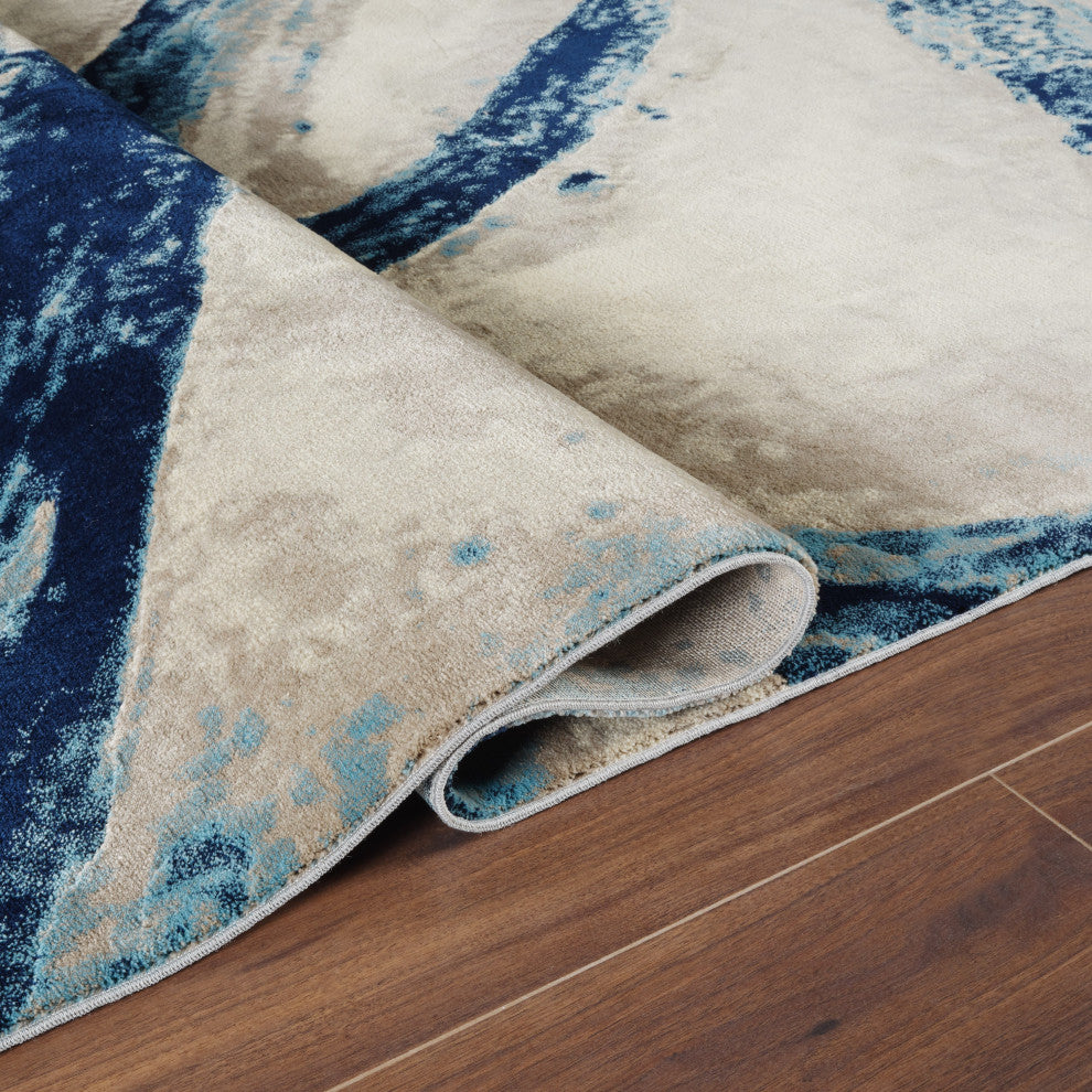 Damian Navy/Beige Rug, Navy, 4'x6'