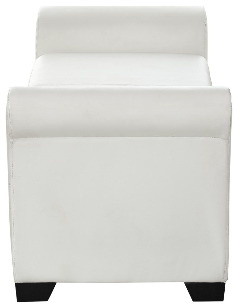 Veber PU Leather Nailhead Trim Storage Ottoman Bench, Ivory