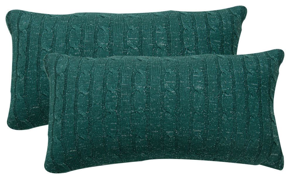 Cable Knit 2 Piece Lumbar Pillow Shell Set, Deep Teal, 2 Piece, 14"x26"