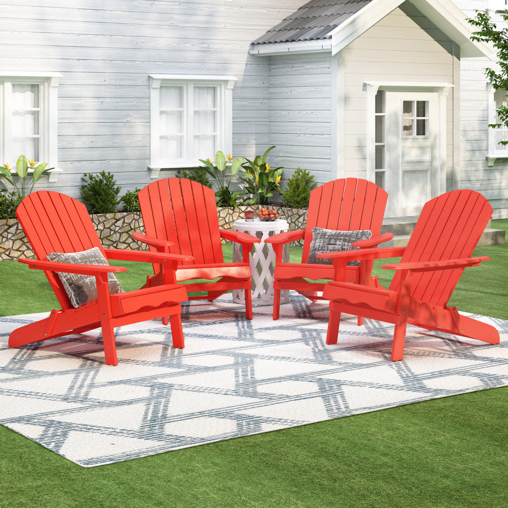 Cartagena Outdoor Acacia Wood Folding Adirondack Chair, Set of 4, Red