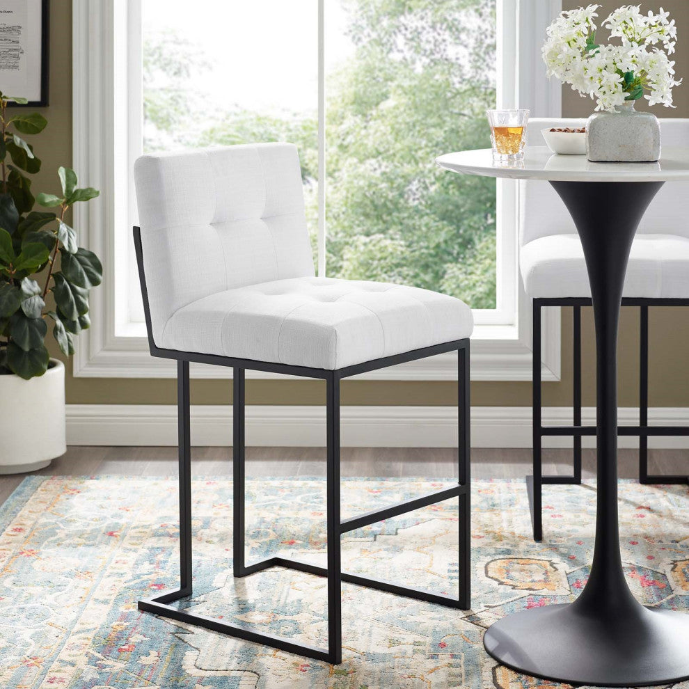 Fabric Bar Stool, Industrial Modern Barstool, Black Metal Tufted Barstool, White