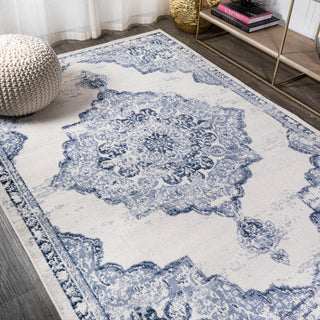 Alhambra Ornate Medallion Modern Runner Rug, Light Blue/Ivory, 5x8