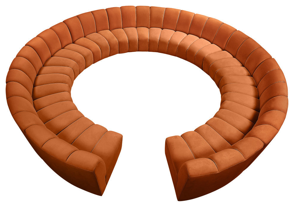 Infinity Channel Tufted Velvet Modular Chair, Cognac, 12 Piece