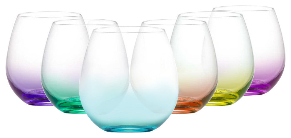 Hue Colored Stemless Wine Glasses 15 oz, Set of 6