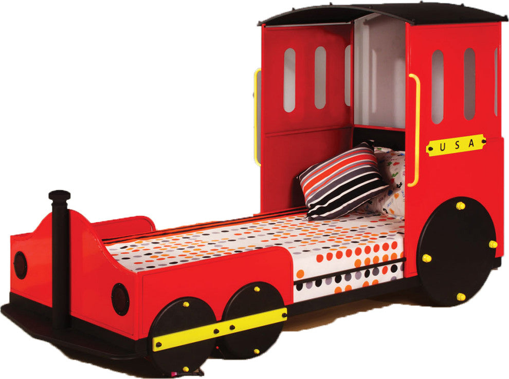 Twin Bed, Red Train Metal, MDF, PU, 25kg FR S Red Train