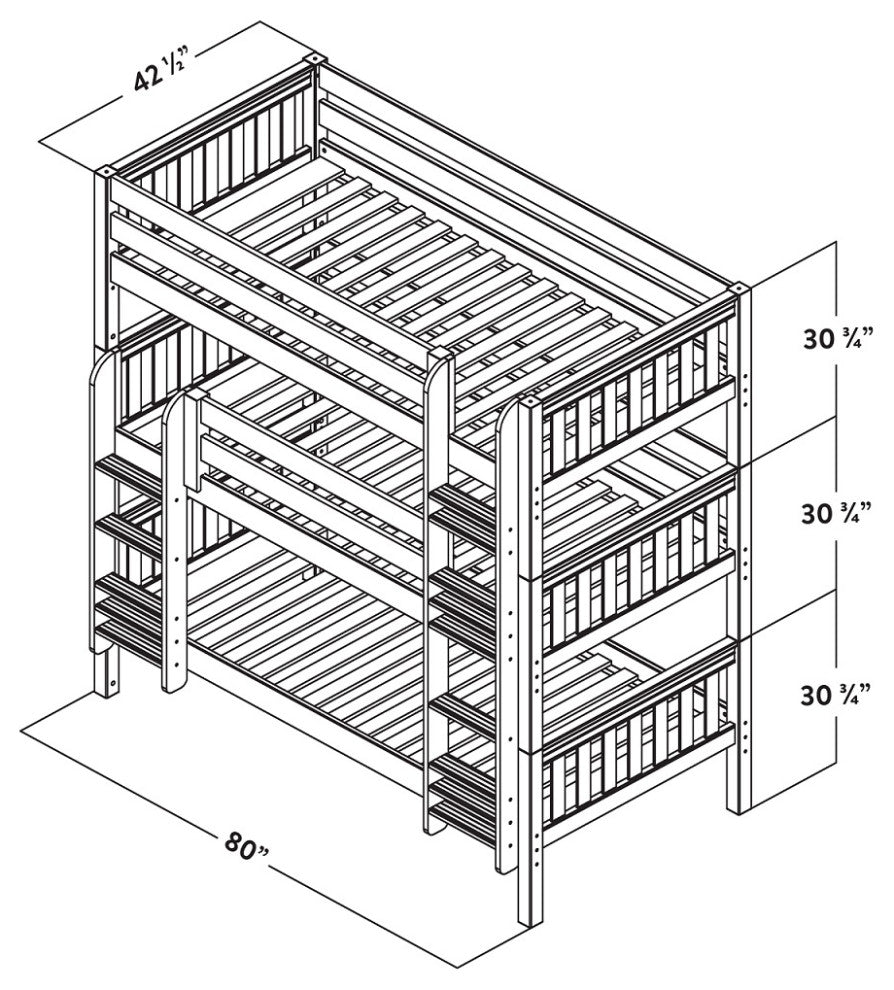 Stella White Triple Bunk Bed, Twin Size, Bunk Bed Only
